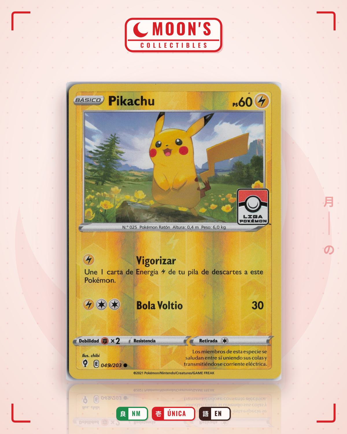 Carta Pokémon Pikachu · Evolving Skies #049/203 (NM) — pieza única en Moon's Collectibles México
