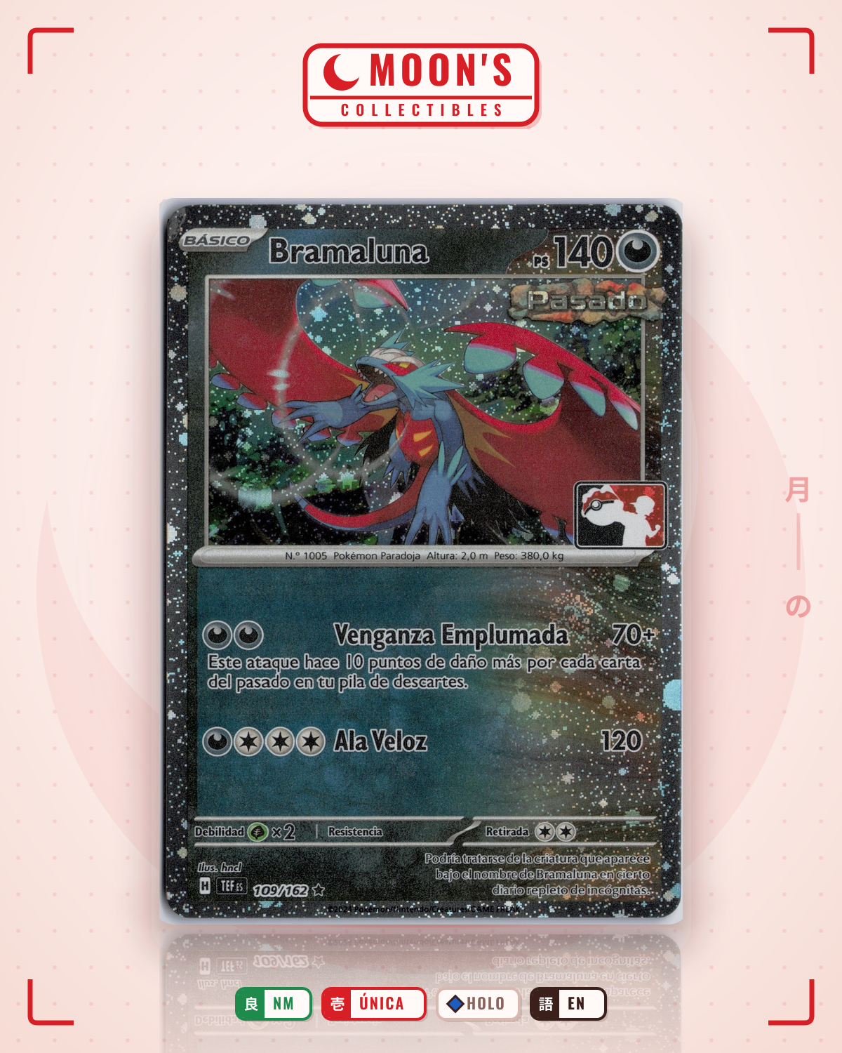 Carta Pokémon Roaring Moon - 109/162 (Cosmos Holo) · Prize Pack Series One #109/162 (NM) — pieza única en Moon's Collectibles México
