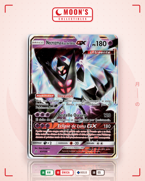 Carta Pokémon Dawn Wings Necrozma-GX · Ultra Prism #63/156 (NM) — pieza única en Moon's Collectibles México