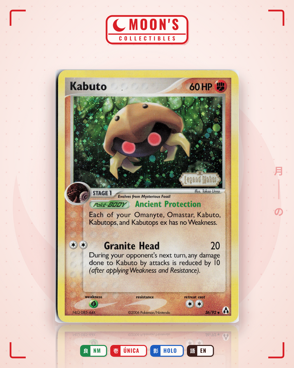 Carta Pokémon Kabuto · Legend Maker #36/92 (NM) — pieza única en Moon's Collectibles México