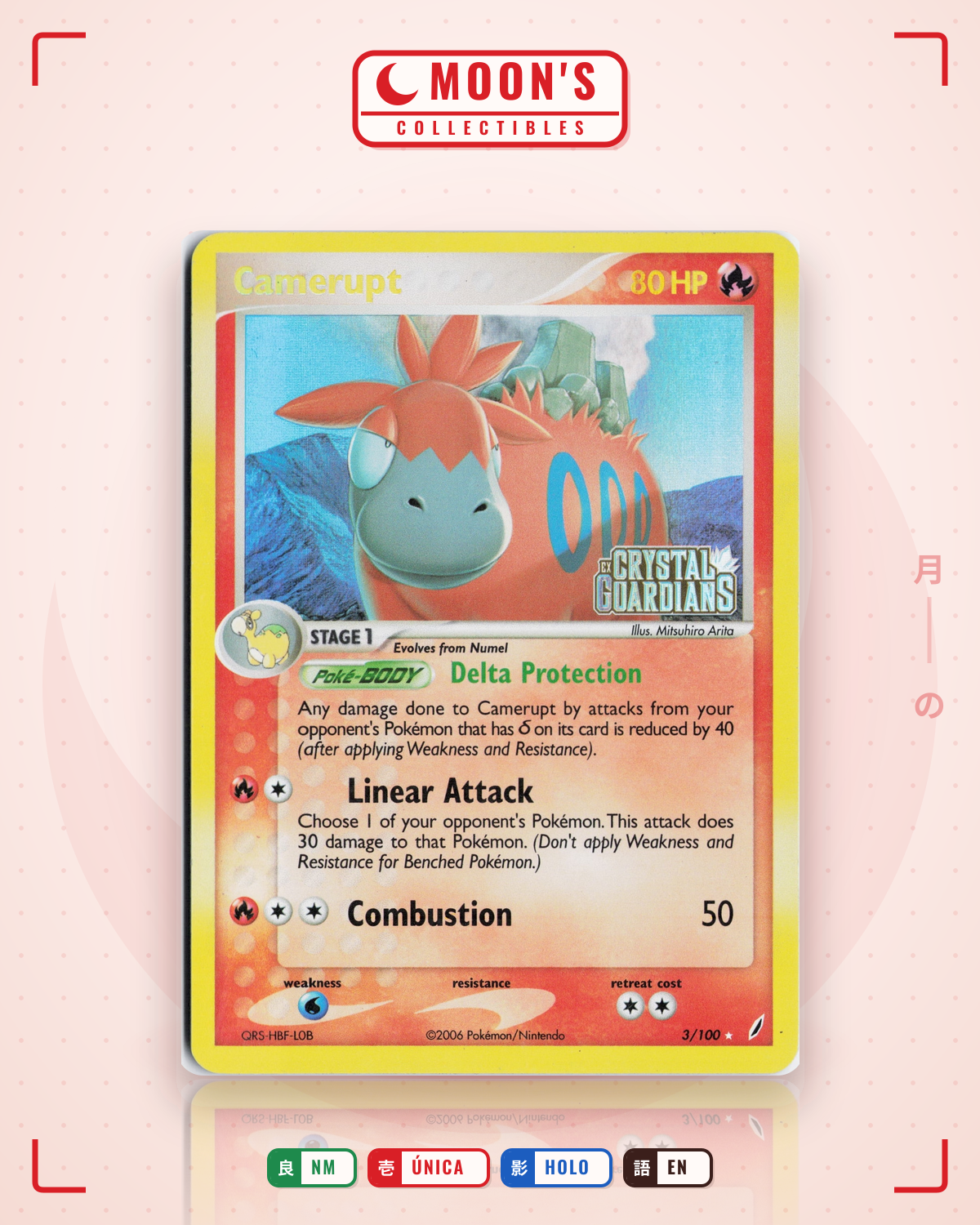 Carta Pokémon Camerupt · Crystal Guardians #3/100 (NM) — pieza única en Moon's Collectibles México