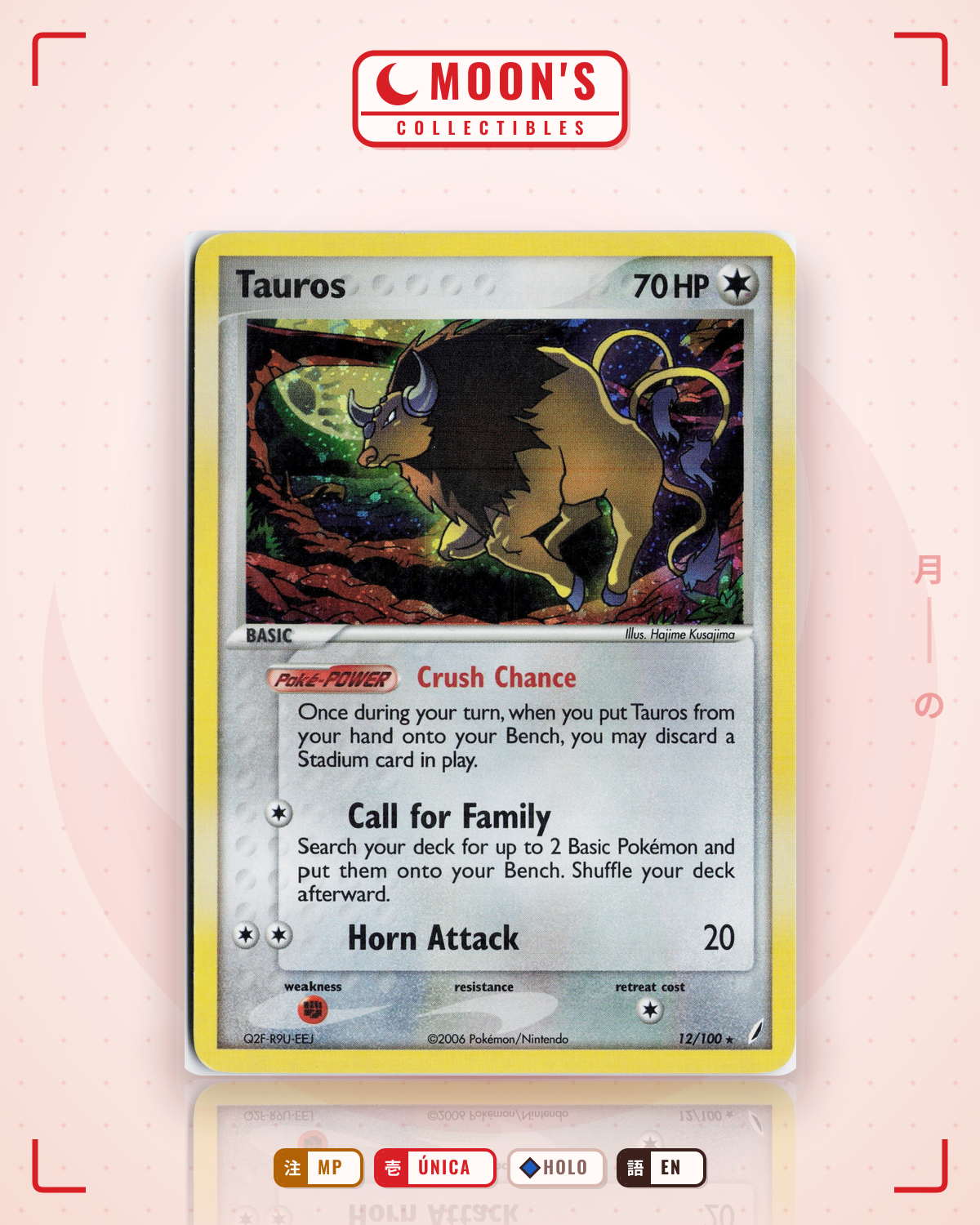 Carta Pokémon Tauros · Crystal Guardians #12/100 (MP) — pieza única en Moon's Collectibles México