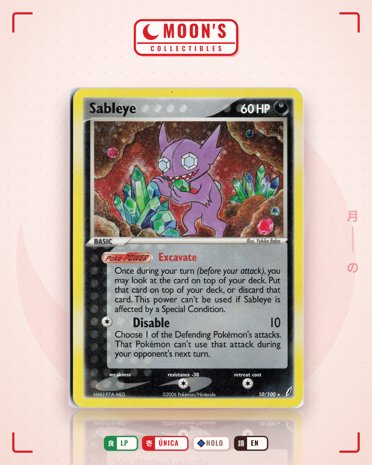 Carta Pokémon Sableye · Crystal Guardians #10/100 (LP) — pieza única en Moon's Collectibles México