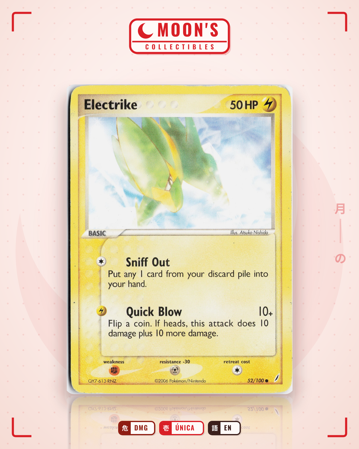 Carta Pokémon Electrike · Crystal Guardians #52/100 (DMG) — pieza única en Moon's Collectibles México