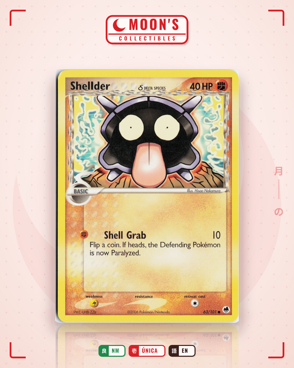 Carta Pokémon Shellder δ · Dragon Frontiers #63/101 (NM) — pieza única en Moon's Collectibles México