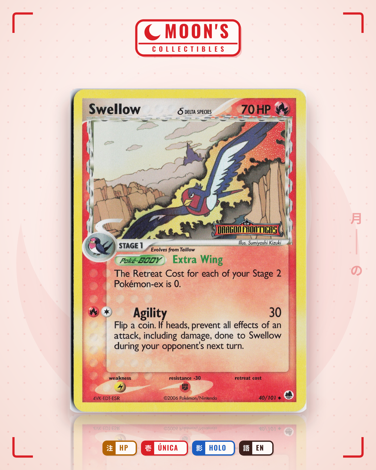 Carta Pokémon Swellow δ · Dragon Frontiers #40/101 (HP) — pieza única en Moon's Collectibles México