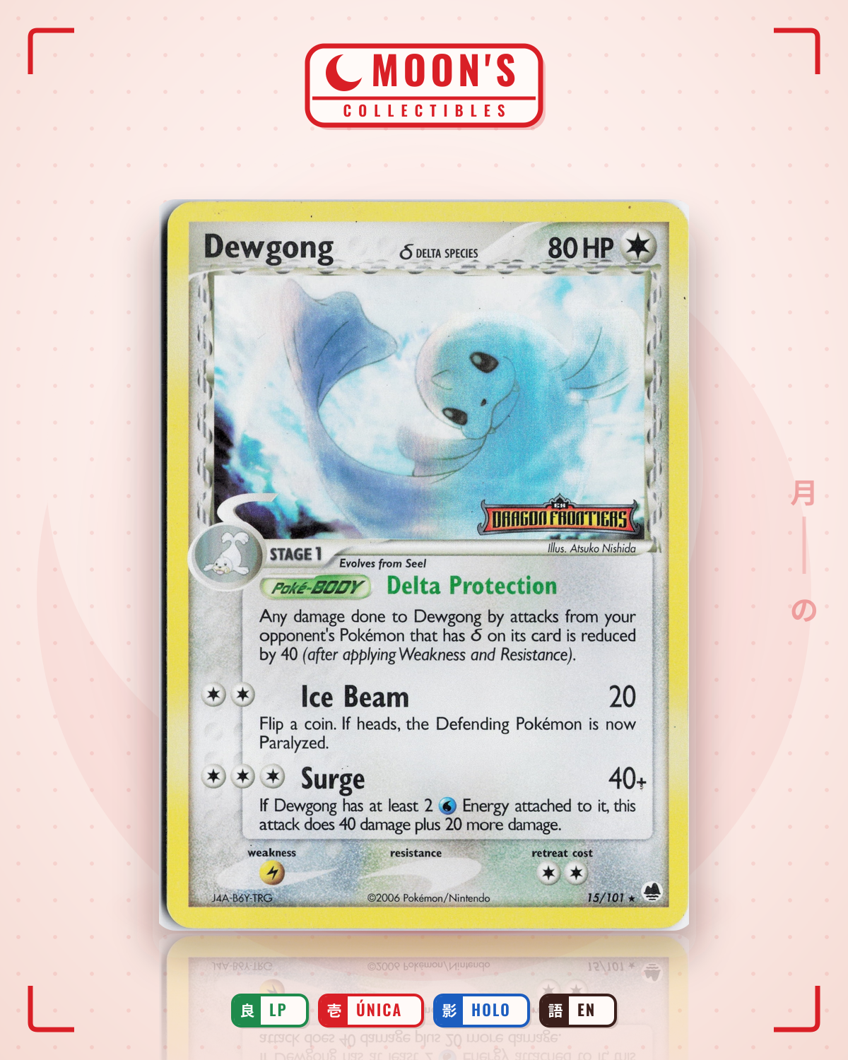 Carta Pokémon Dewgong δ · Dragon Frontiers #15/101 (LP) — pieza única en Moon's Collectibles México