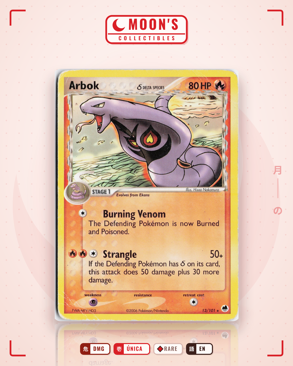 Carta Pokémon Arbok δ · Dragon Frontiers #13/101 (DMG) — pieza única en Moon's Collectibles México