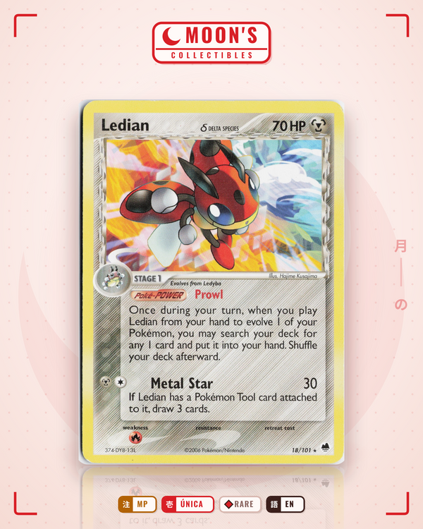 Carta Pokémon Ledian δ · Dragon Frontiers #18/101 (MP) — pieza única en Moon's Collectibles México