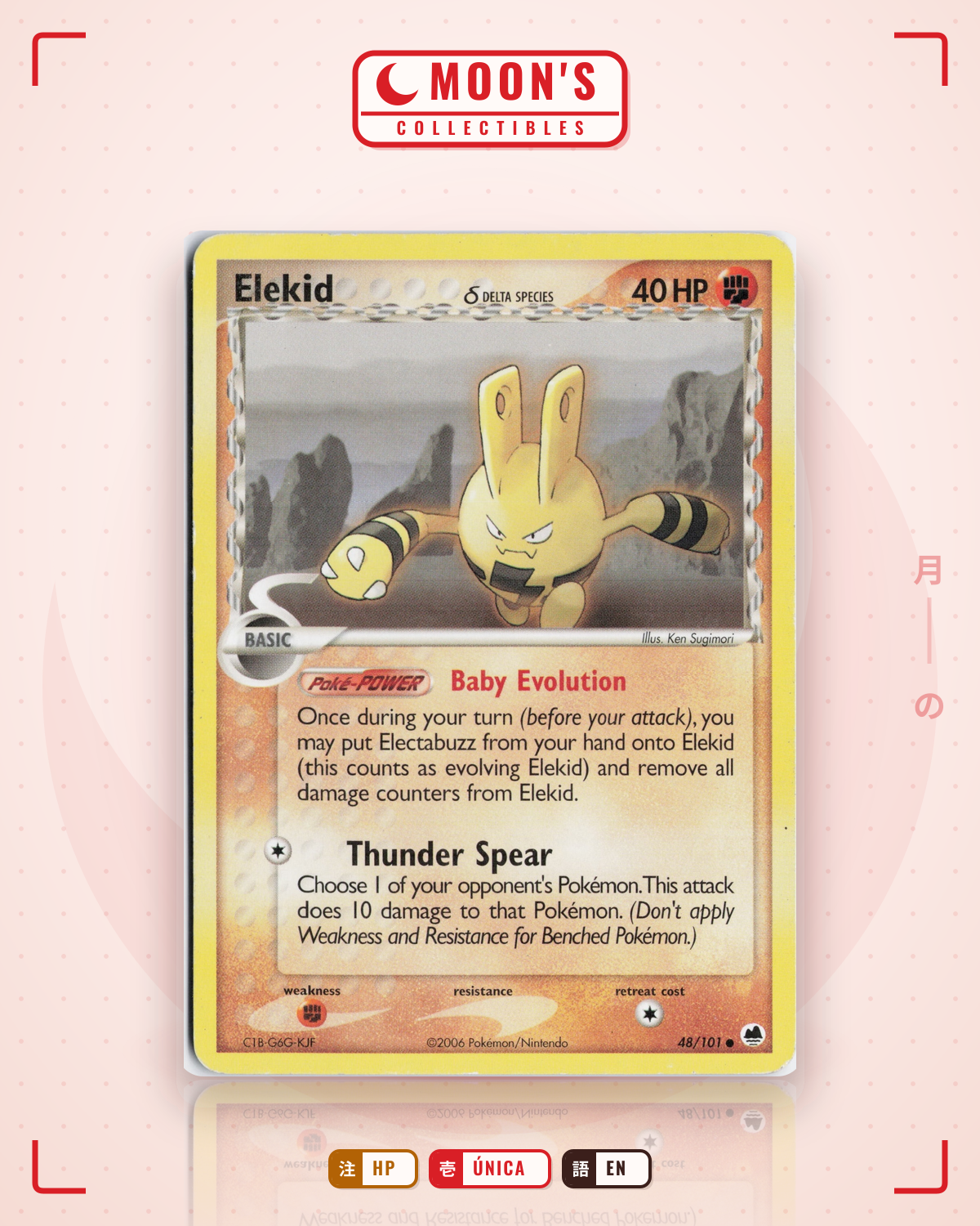 Carta Pokémon Elekid δ · Dragon Frontiers #48/101 (HP) — pieza única en Moon's Collectibles México