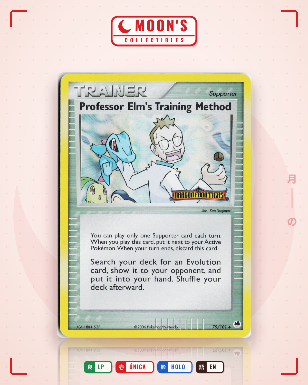 Carta Pokémon Professor Elm's Training Method · Dragon Frontiers #79/101 (LP) — pieza única en Moon's Collectibles México