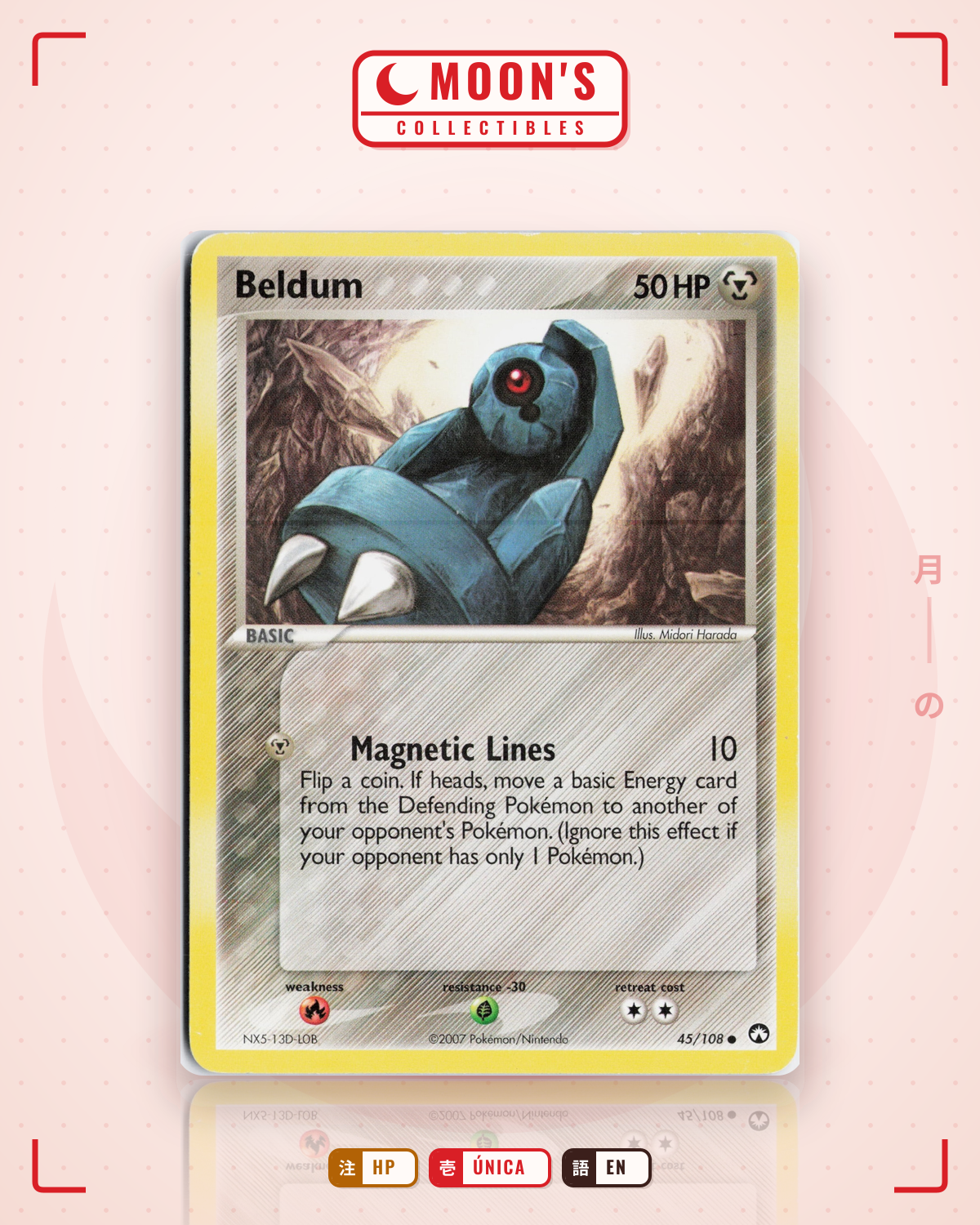 Carta Pokémon Beldum · Power Keepers #45/108 (HP) — pieza única en Moon's Collectibles México