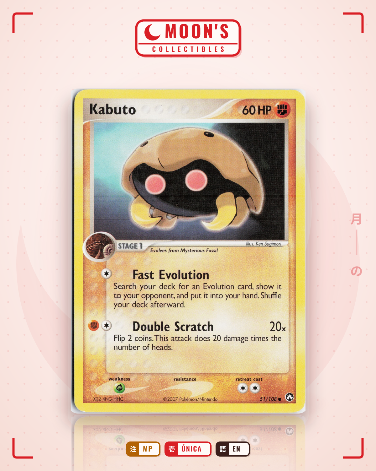 Carta Pokémon Kabuto · Power Keepers #51/108 (MP) — pieza única en Moon's Collectibles México