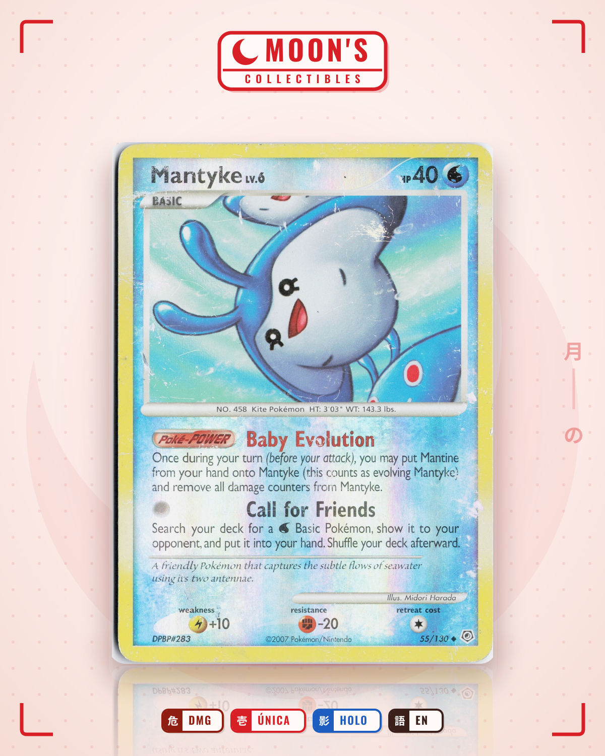 Carta Pokémon Mantyke · Diamond & Pearl #55/130 (DMG) — pieza única en Moon's Collectibles México
