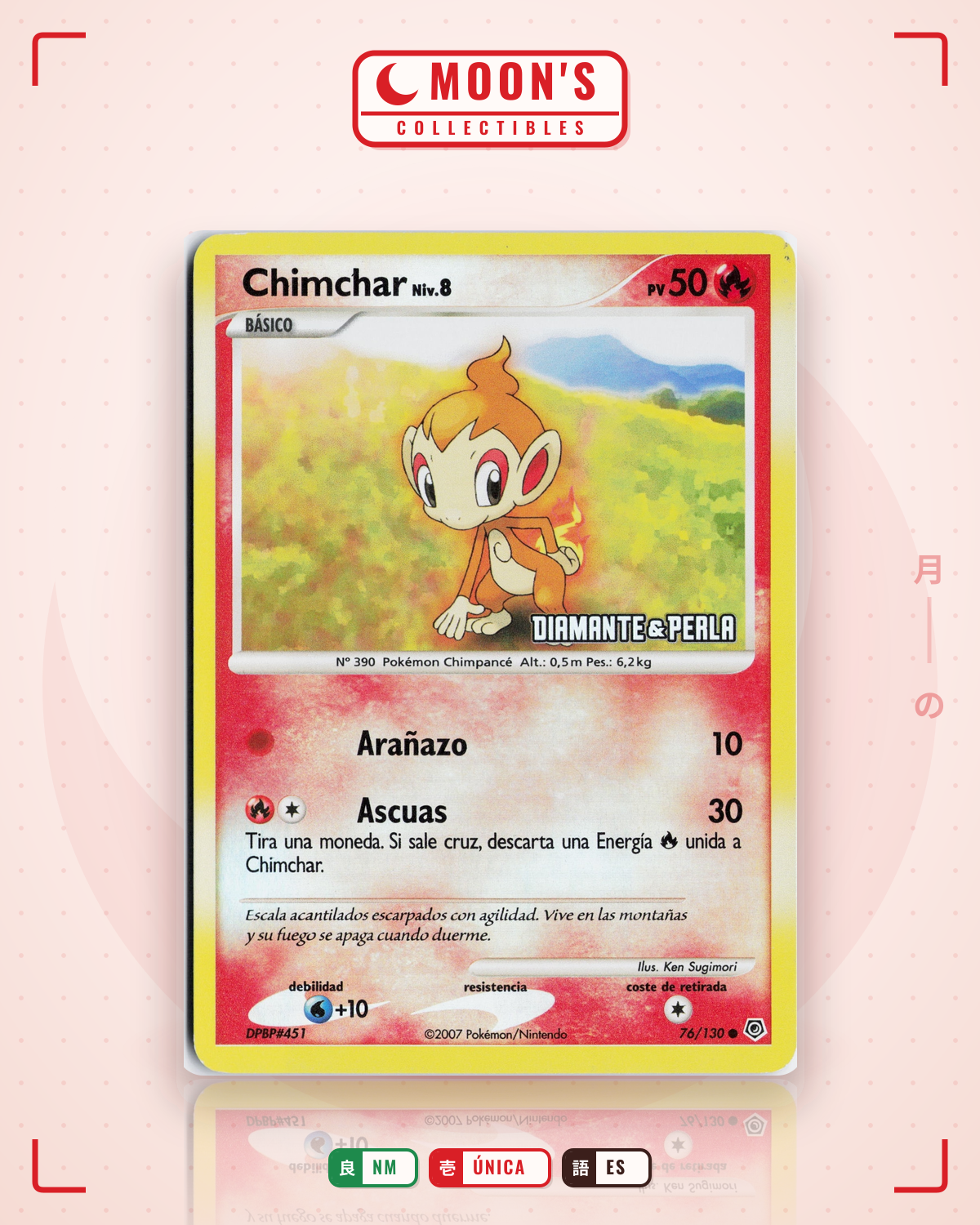 Carta Pokémon Chimchar · Diamond & Pearl #76/130 (NM) — pieza única en Moon's Collectibles México