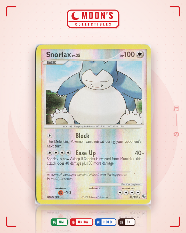 Carta Pokémon Snorlax · Diamond & Pearl #37/130 (NM) — pieza única en Moon's Collectibles México