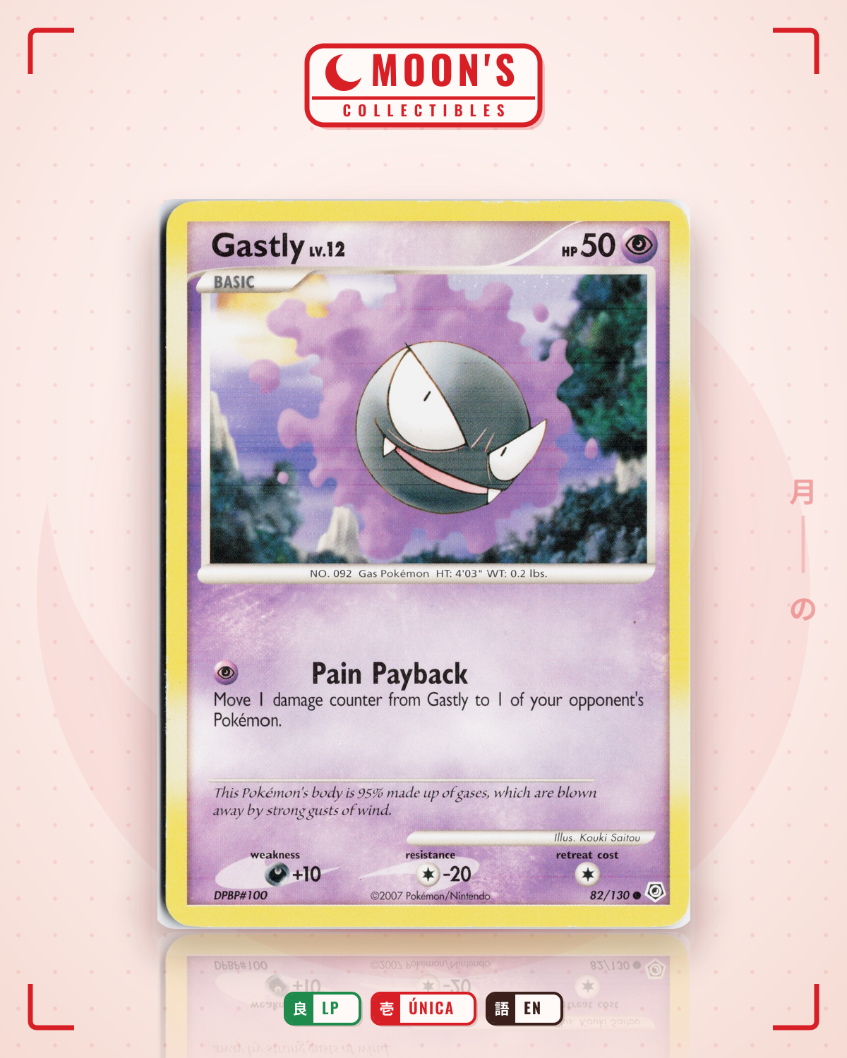 Carta Pokémon Gastly · Diamond & Pearl #82/130 (LP) — pieza única en Moon's Collectibles México