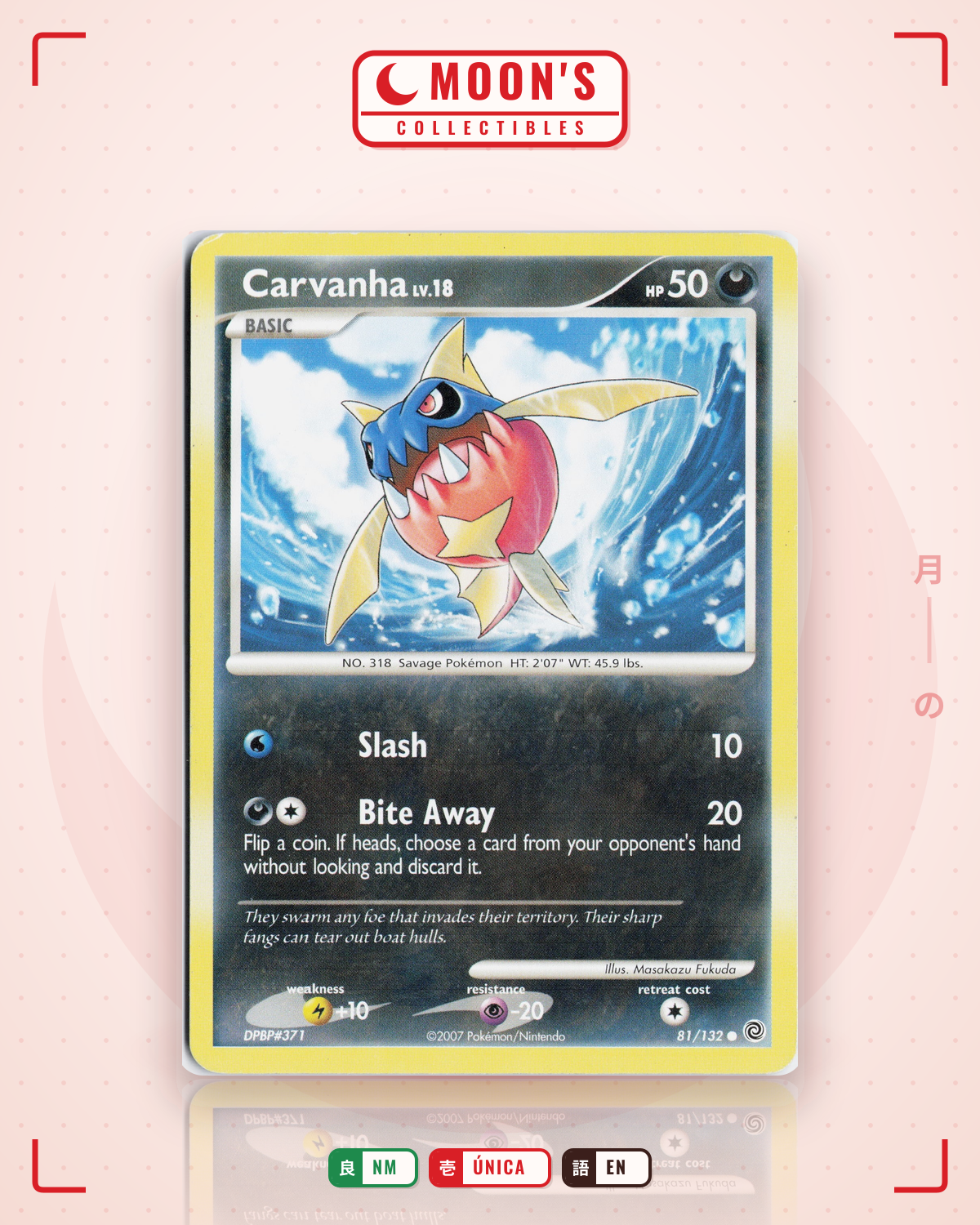 Carta Pokémon Carvanha · Secret Wonders #81/132 (NM) — pieza única en Moon's Collectibles México