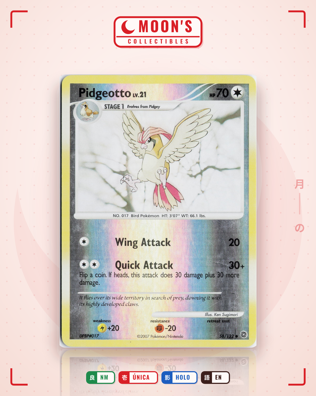 Carta Pokémon Pidgeotto · Secret Wonders #58/132 (NM) — pieza única en Moon's Collectibles México