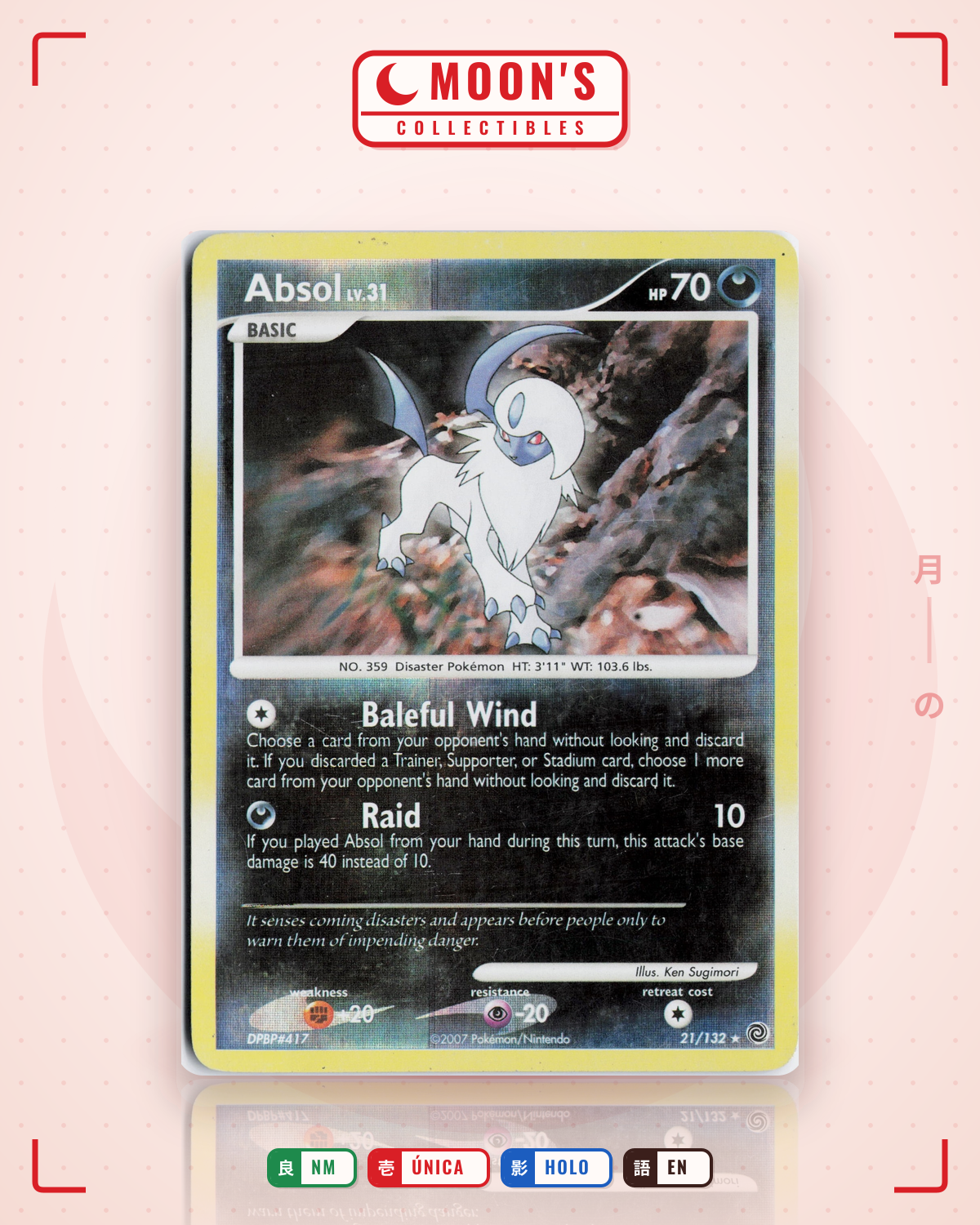 Carta Pokémon Absol · Secret Wonders #21/132 (NM) — pieza única en Moon's Collectibles México