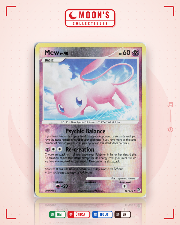 Carta Pokémon Mew · Secret Wonders #15/132 (NM) — pieza única en Moon's Collectibles México