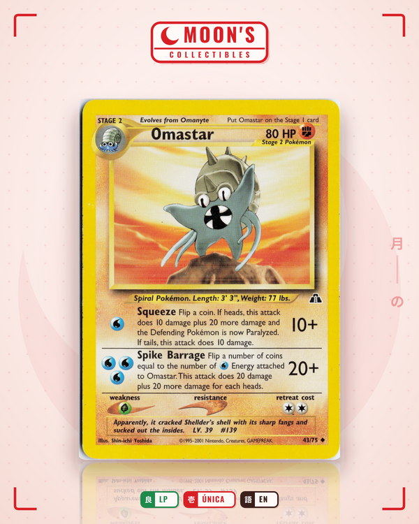 Carta Pokémon Omastar · Neo Discovery #43/75 (LP) — pieza única en Moon's Collectibles México