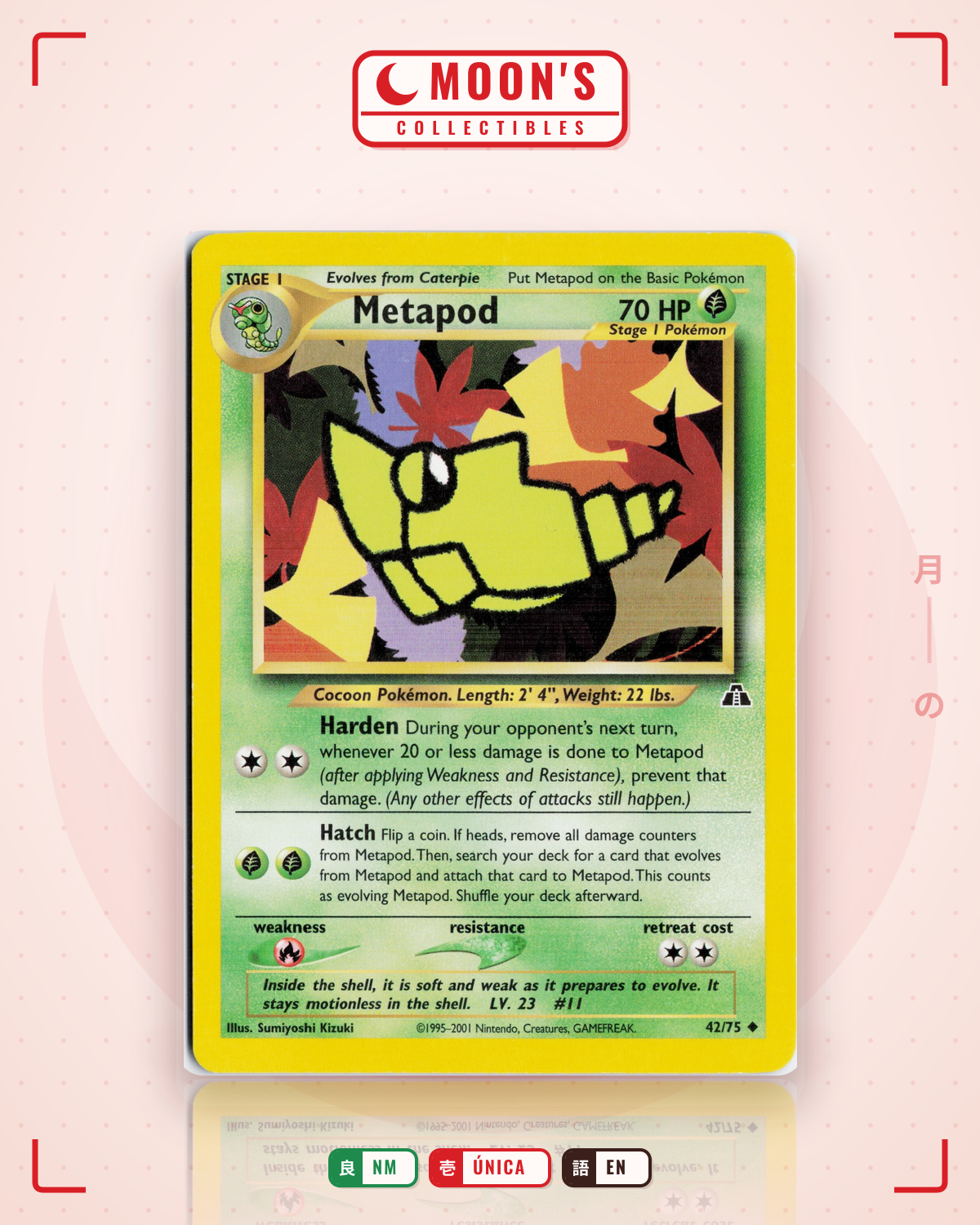 Carta Pokémon Metapod · Neo Discovery #42/75 (NM) — pieza única en Moon's Collectibles México