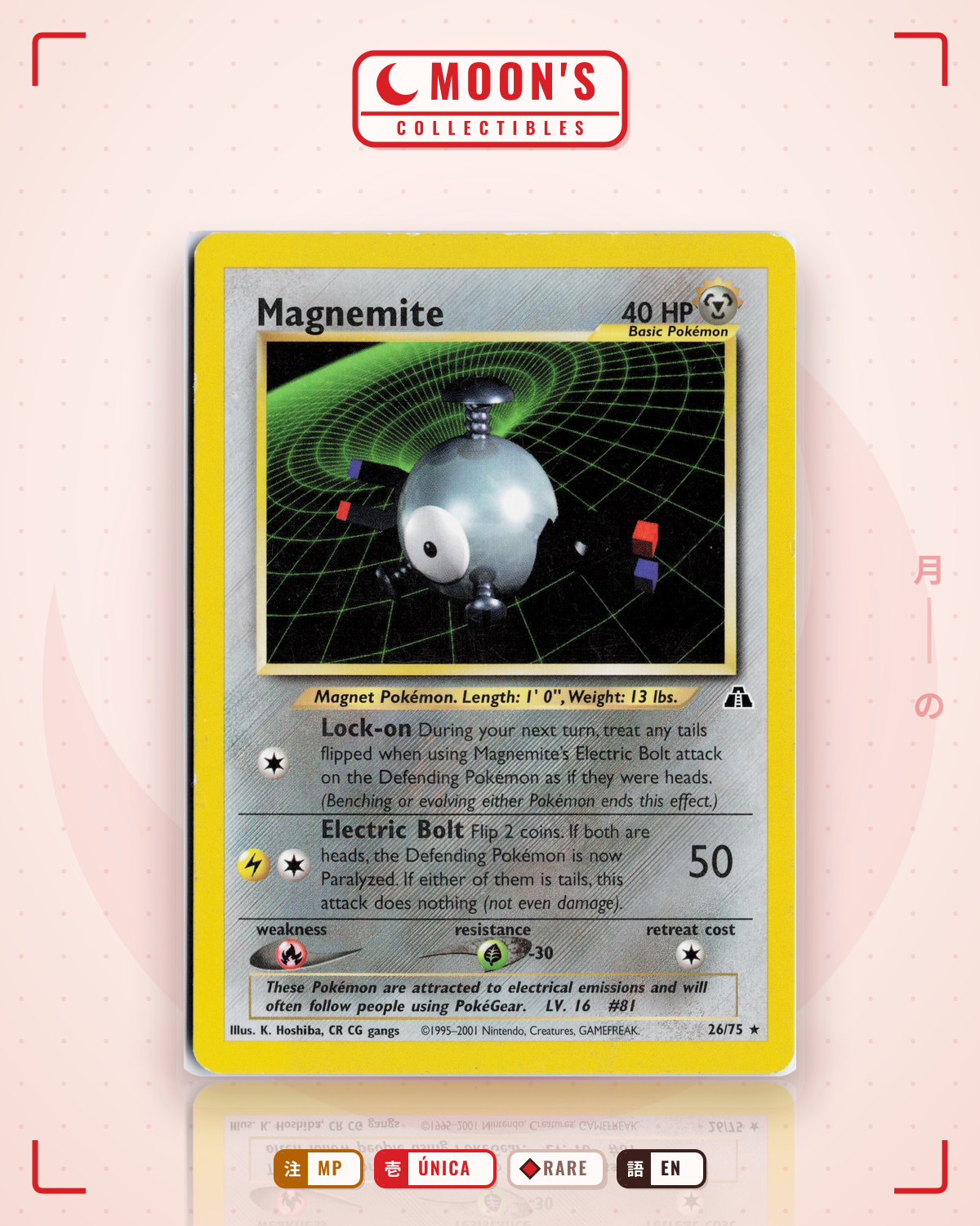 Carta Pokémon Magnemite · Neo Discovery #26/75 (MP) — pieza única en Moon's Collectibles México