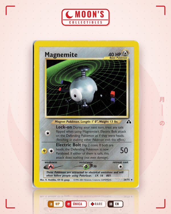 Carta Pokémon Magnemite · Neo Discovery #26/75 (MP) — pieza única en Moon's Collectibles México