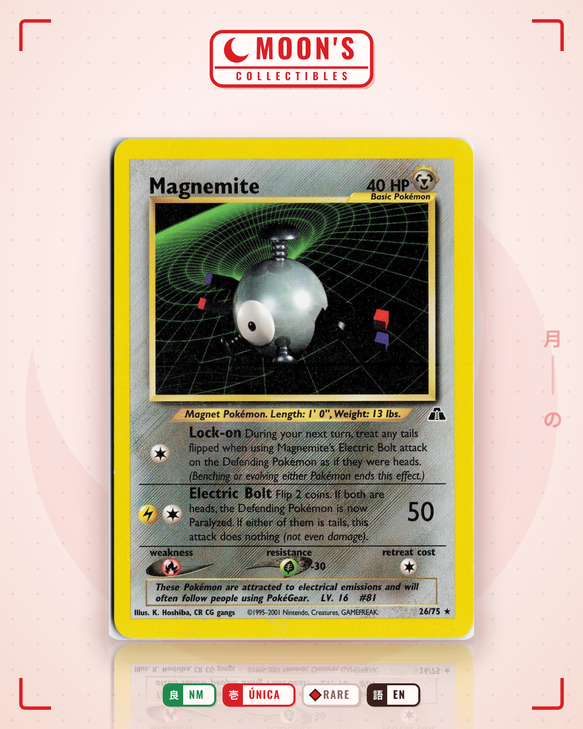 Carta Pokémon Magnemite · Neo Discovery #26/75 (NM) — pieza única en Moon's Collectibles México