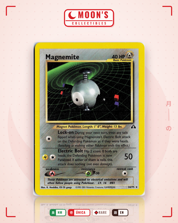 Carta Pokémon Magnemite · Neo Discovery #26/75 (NM) — pieza única en Moon's Collectibles México