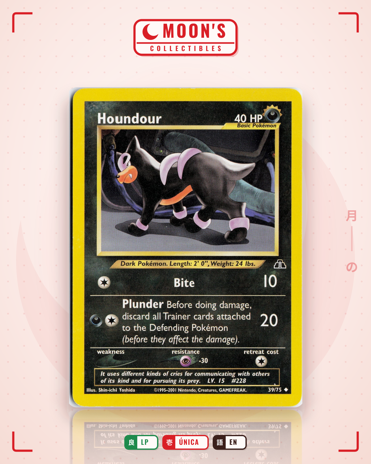 Carta Pokémon Houndour · Neo Discovery #39/75 (LP) — pieza única en Moon's Collectibles México