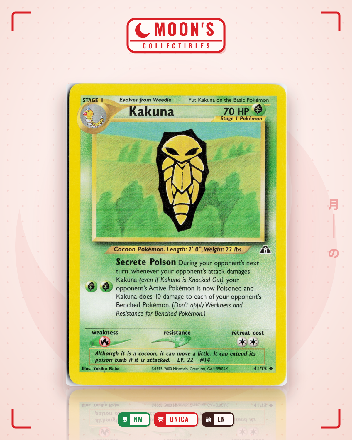 Carta Pokémon Kakuna · Neo Discovery #41/75 (NM) — pieza única en Moon's Collectibles México