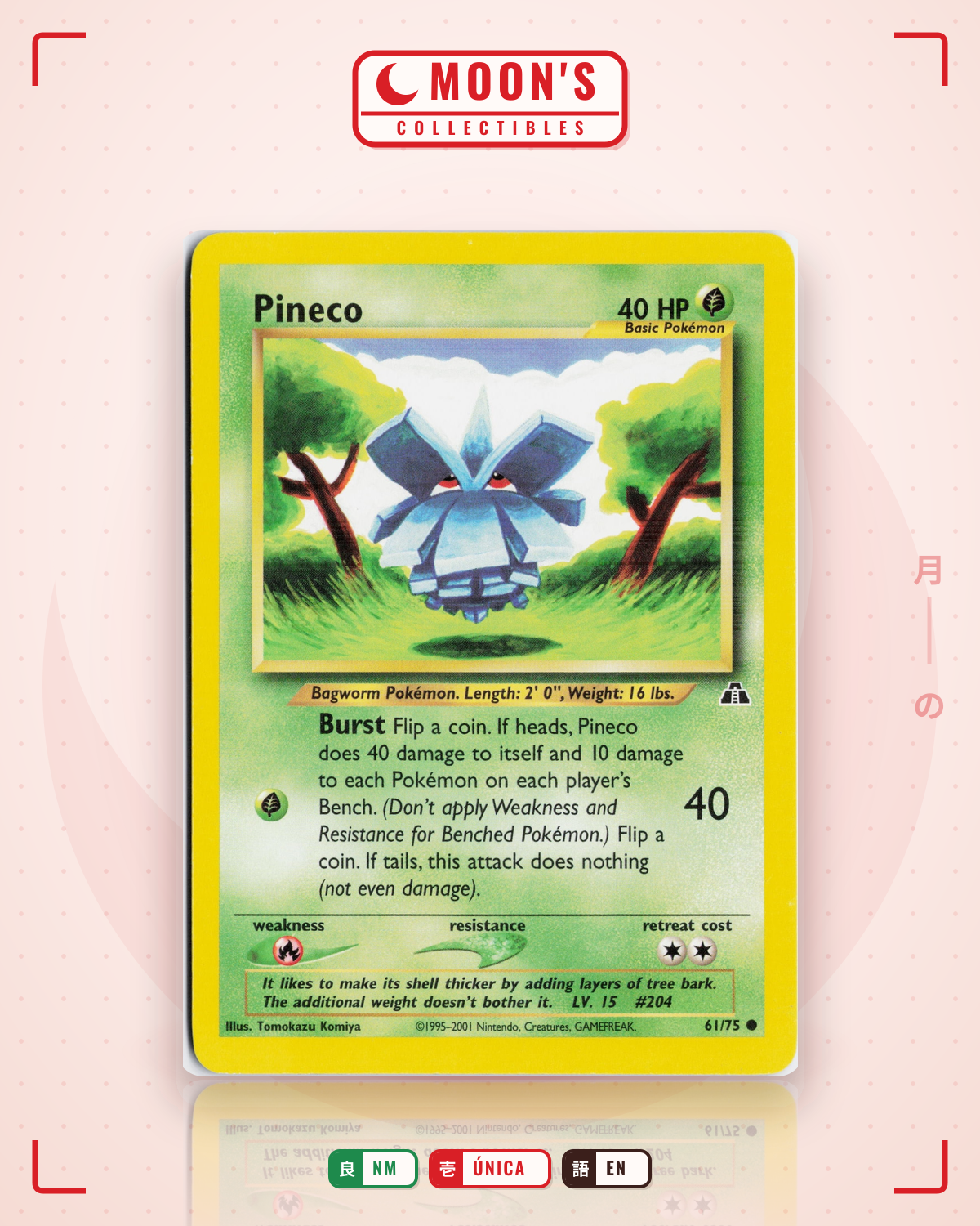 Carta Pokémon Pineco · Neo Discovery #61/75 (NM) — pieza única en Moon's Collectibles México