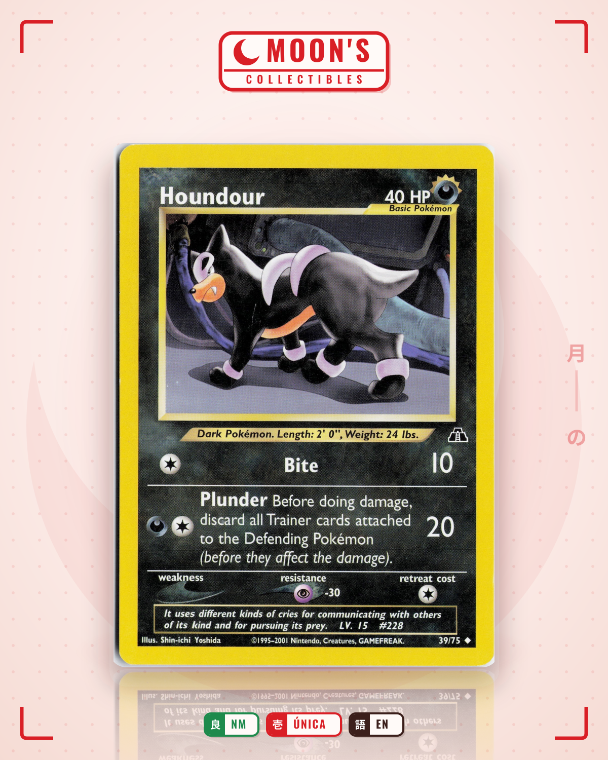 Carta Pokémon Houndour · Neo Discovery #39/75 (NM) — pieza única en Moon's Collectibles México