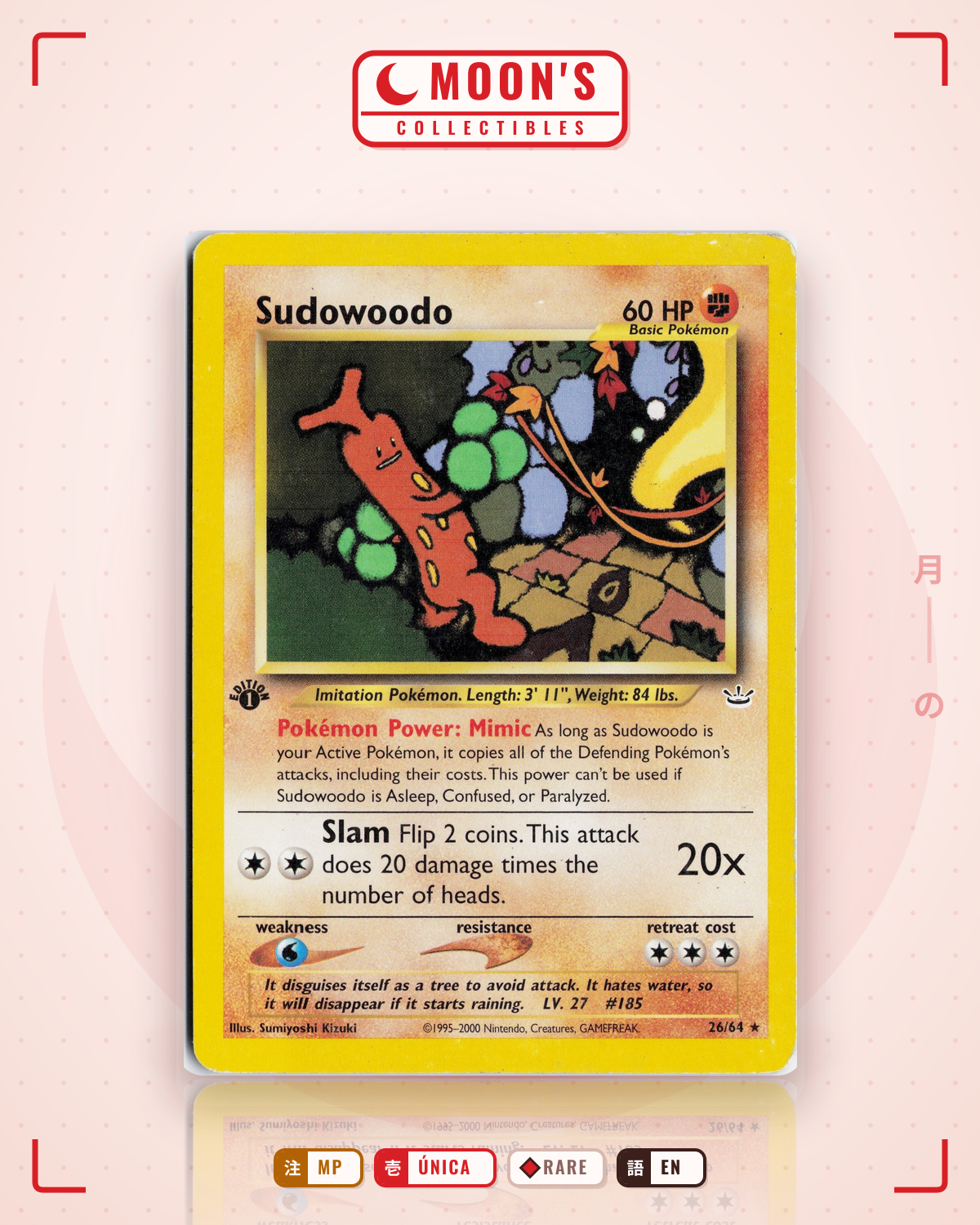 Carta Pokémon Sudowoodo · Neo Revelation #26/64 (MP) — pieza única en Moon's Collectibles México