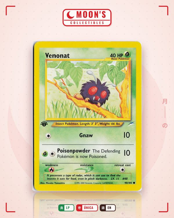 Carta Pokémon Venonat · Neo Destiny #90/105 (LP) — pieza única en Moon's Collectibles México