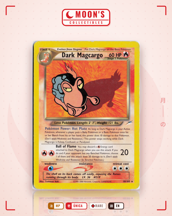 Carta Pokémon Dark Magcargo · Neo Destiny #18/105 (MP) — pieza única en Moon's Collectibles México