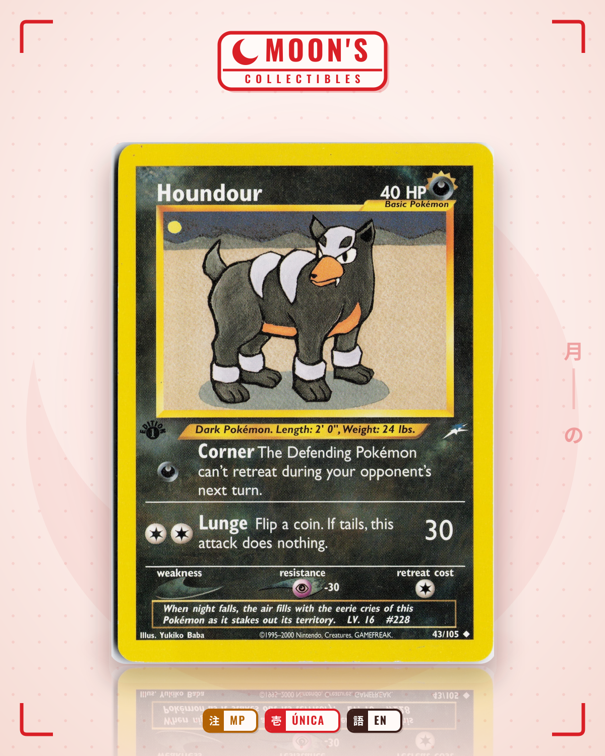 Carta Pokémon Houndour · Neo Destiny #43/105 (MP) — pieza única en Moon's Collectibles México