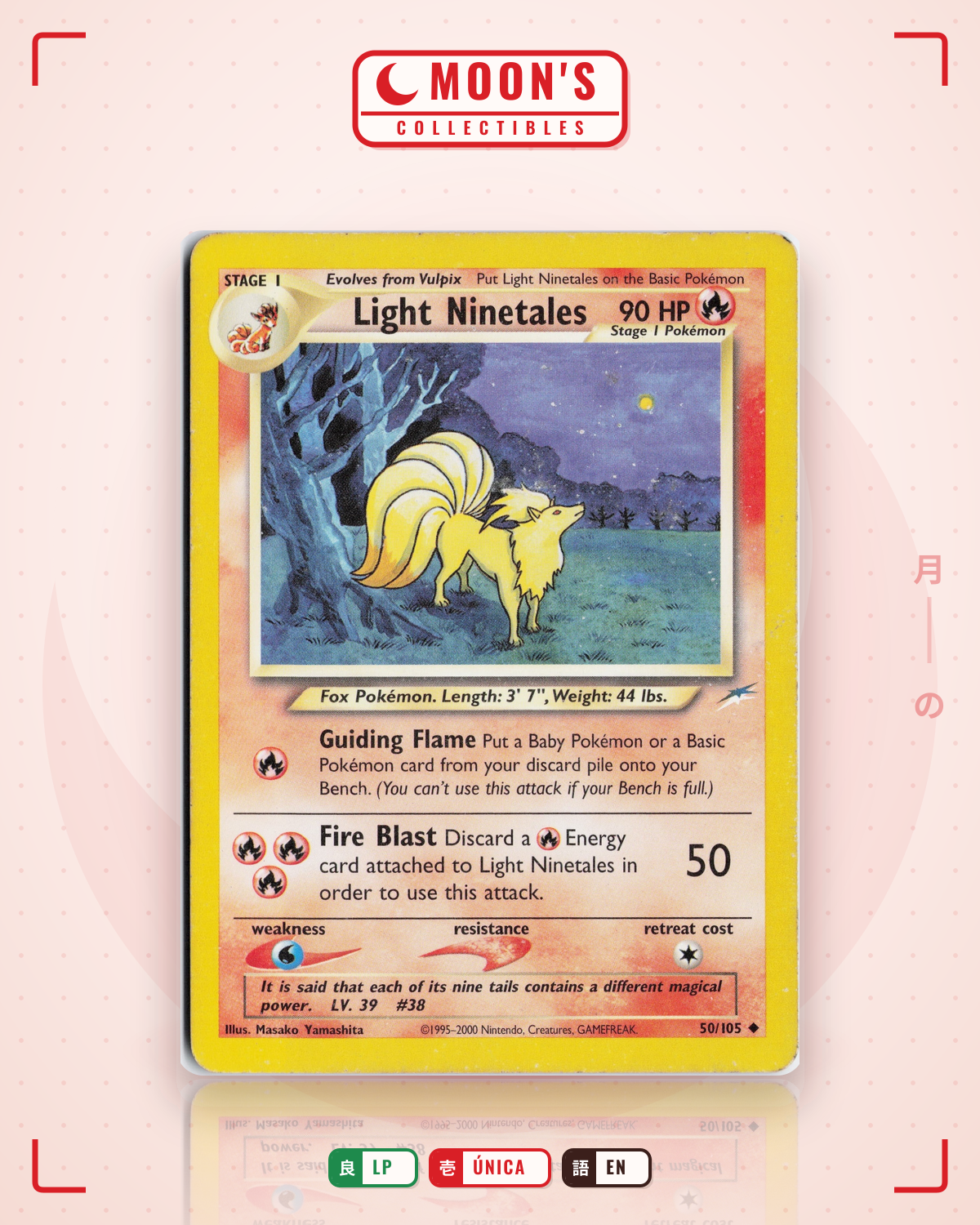 Carta Pokémon Light Ninetales · Neo Destiny #50/105 (LP) — pieza única en Moon's Collectibles México