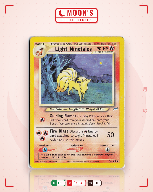 Carta Pokémon Light Ninetales · Neo Destiny #50/105 (LP) — pieza única en Moon's Collectibles México