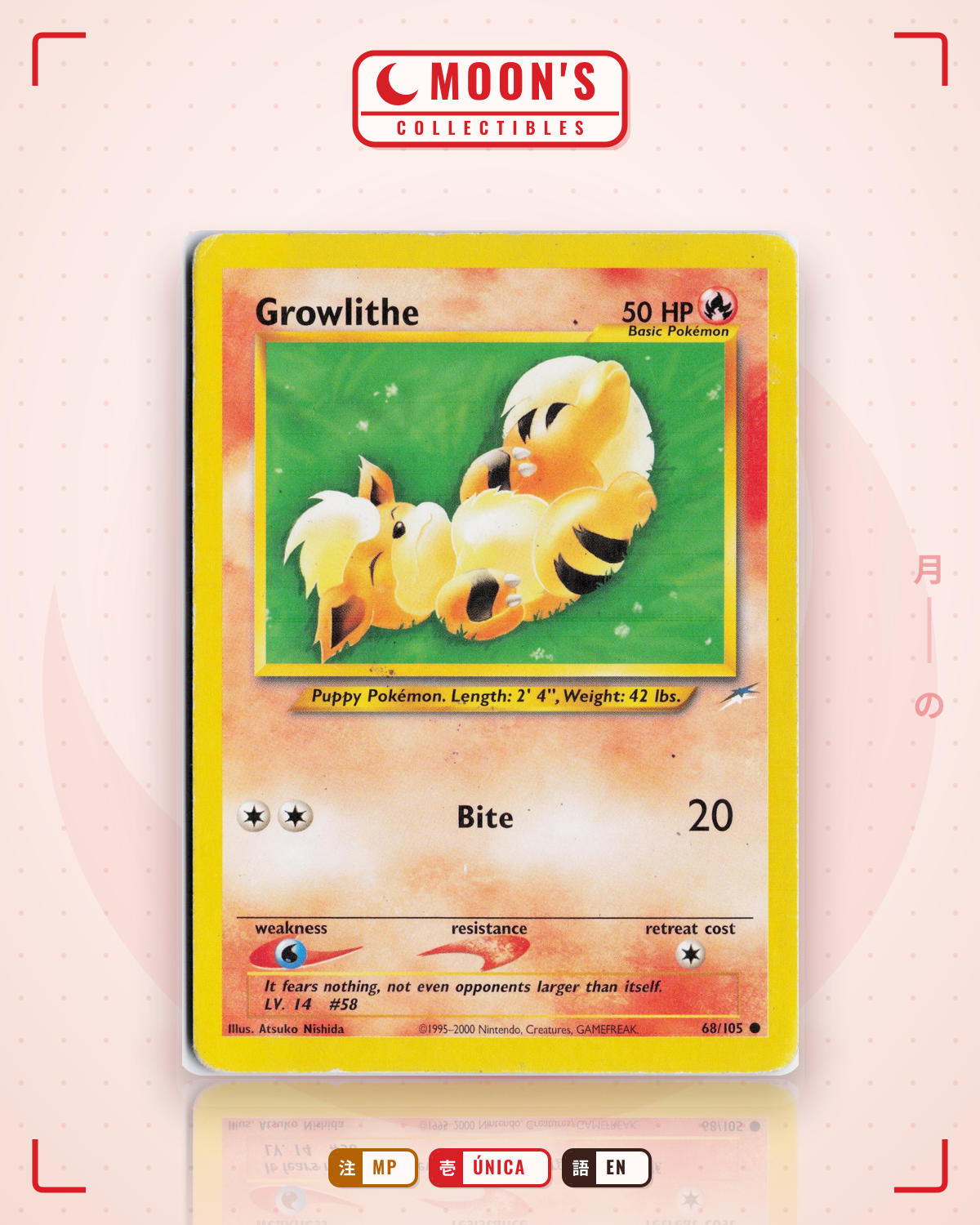 Carta Pokémon Growlithe · Neo Destiny #68/105 (MP) — pieza única en Moon's Collectibles México