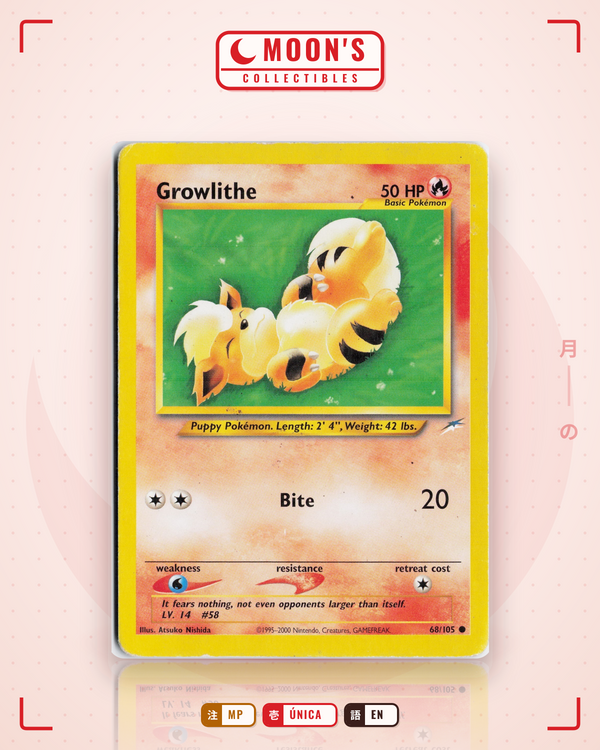 Carta Pokémon Growlithe · Neo Destiny #68/105 (MP) — pieza única en Moon's Collectibles México