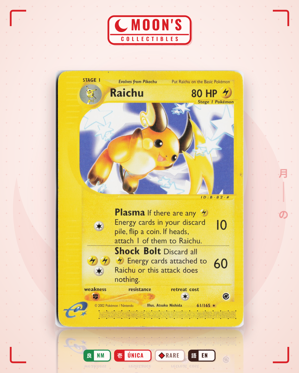 Carta Pokémon Raichu · Expedition Base Set #61/165 (NM) — pieza única en Moon's Collectibles México