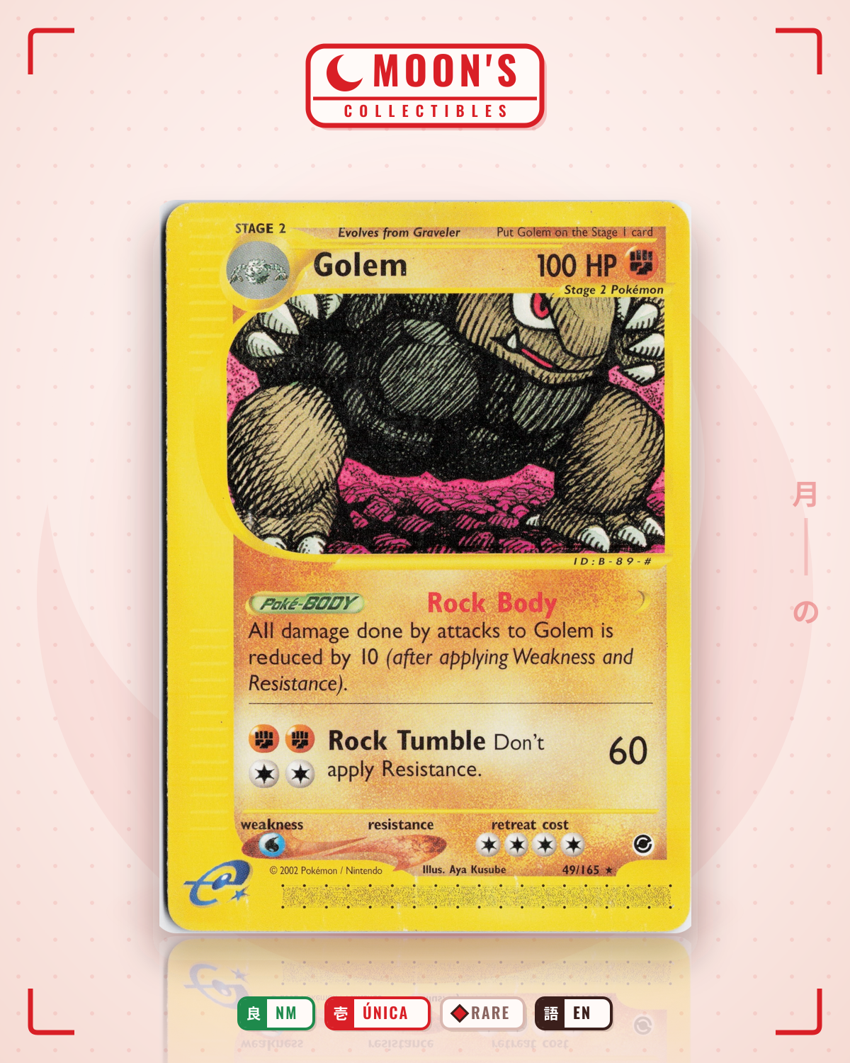 Carta Pokémon Golem · Expedition Base Set #49/165 (NM) — pieza única en Moon's Collectibles México