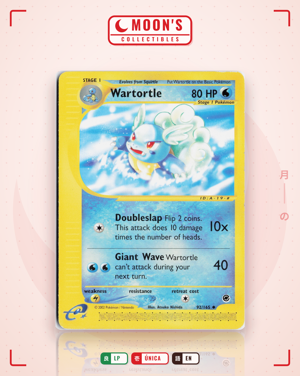 Carta Pokémon Wartortle · Expedition Base Set #92/165 (LP) — pieza única en Moon's Collectibles México
