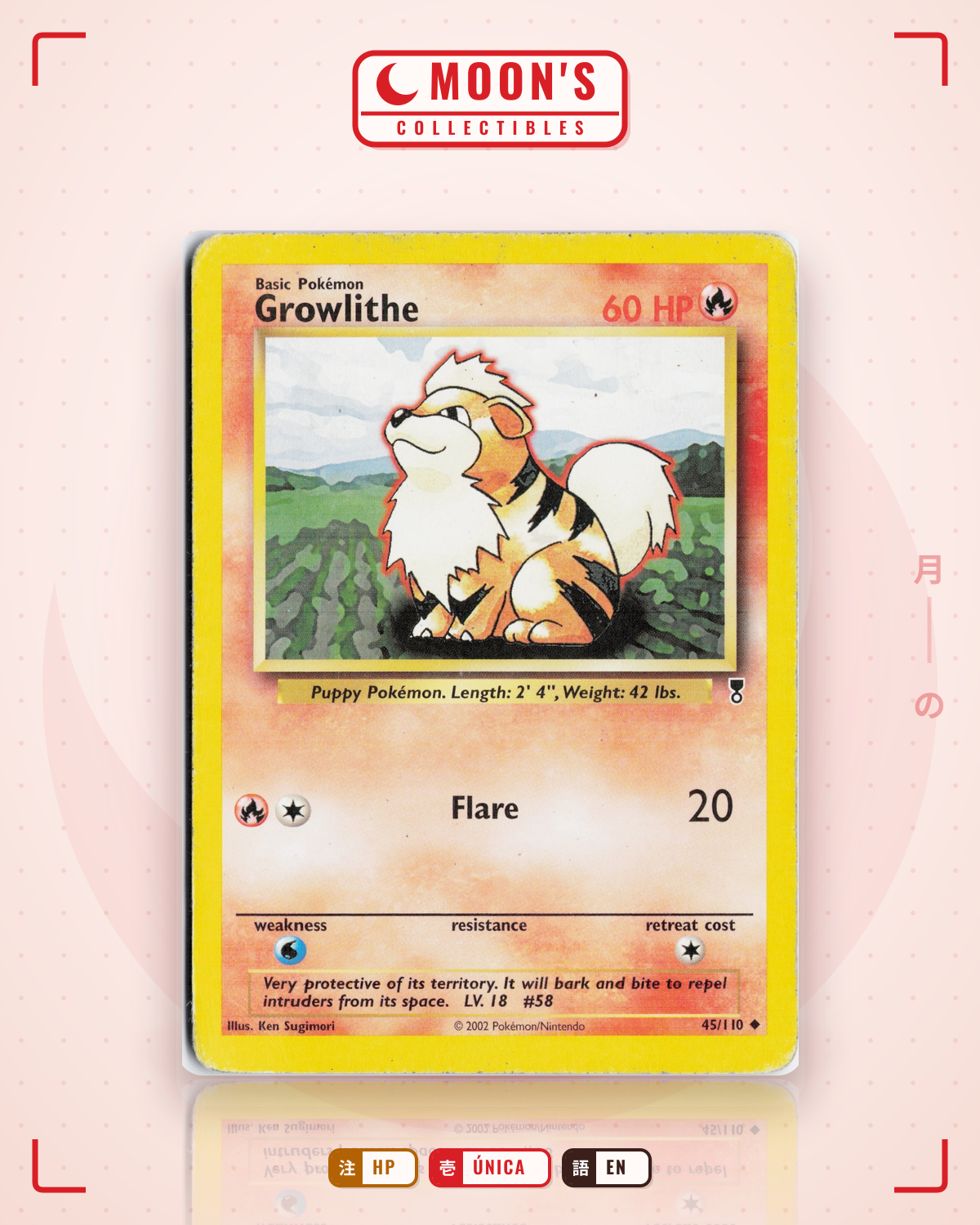 Carta Pokémon Growlithe · Legendary Collection #45/110 (HP) — pieza única en Moon's Collectibles México