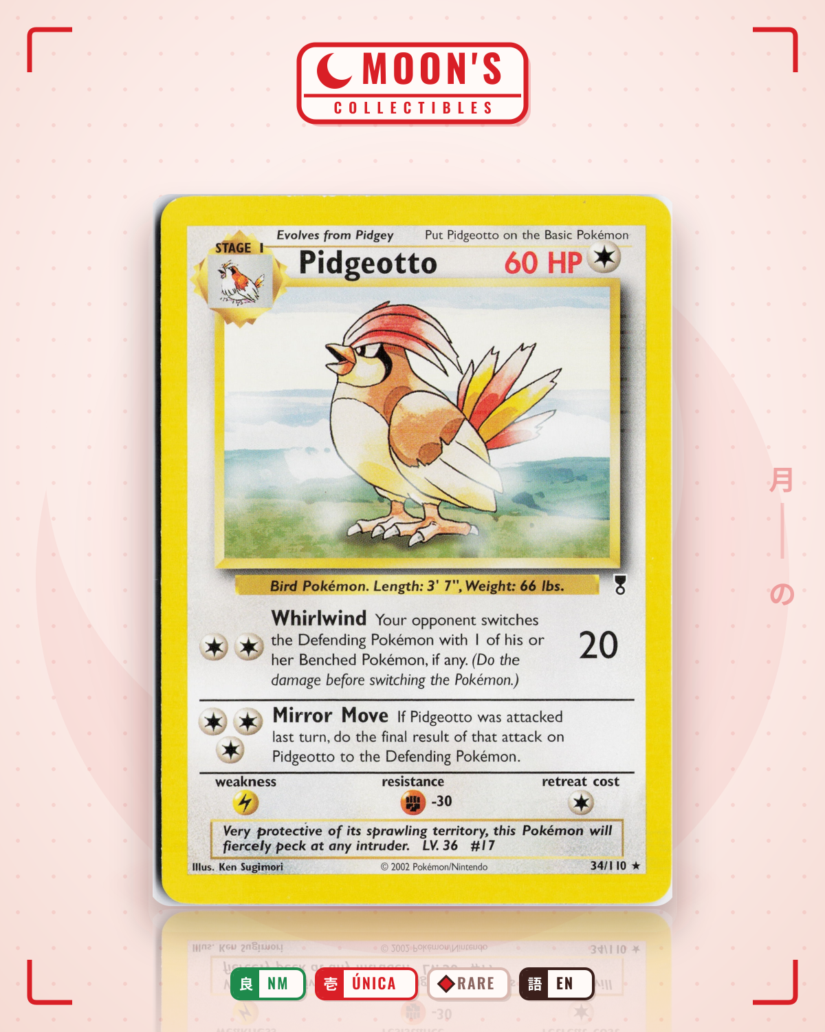 Carta Pokémon Pidgeotto · Legendary Collection #34/110 (NM) — pieza única en Moon's Collectibles México