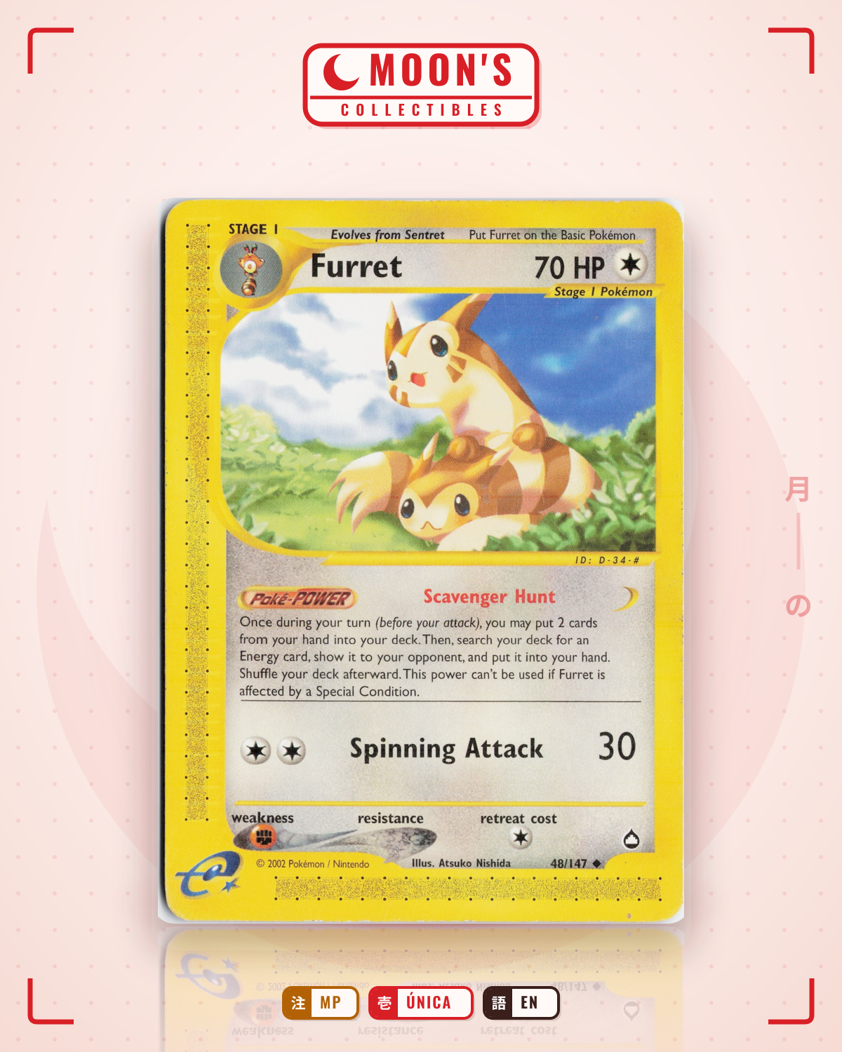 Carta Pokémon Furret · Aquapolis #48/147 (MP) — pieza única en Moon's Collectibles México