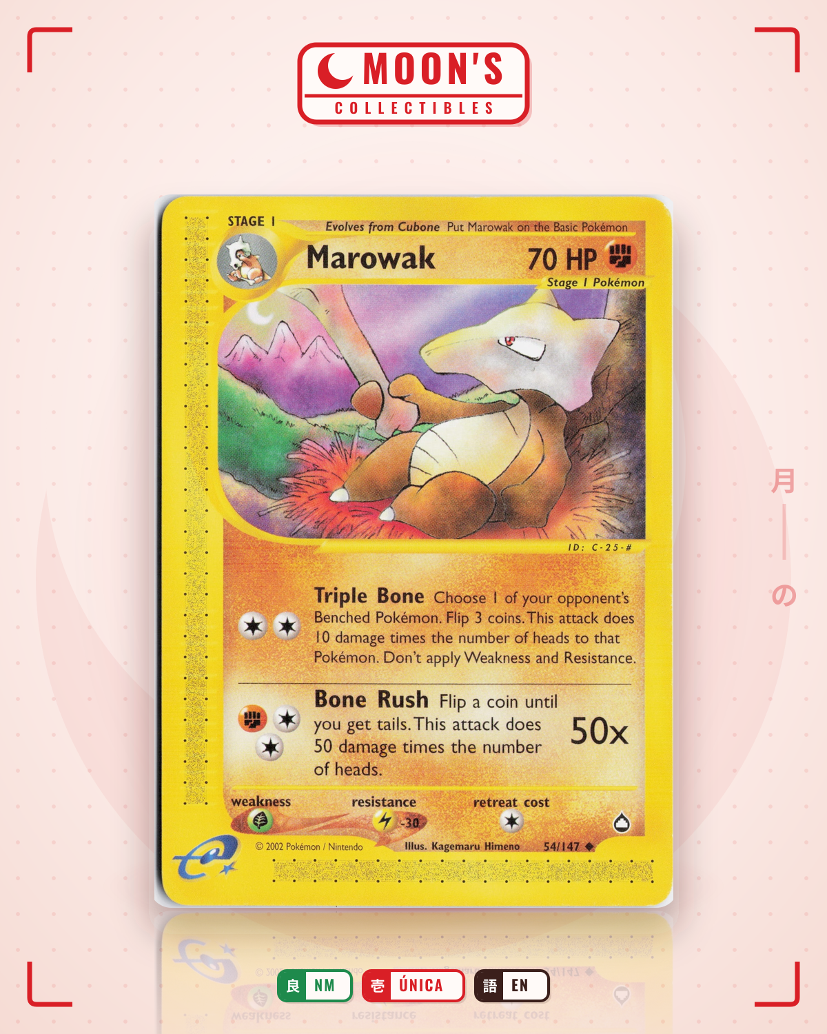 Carta Pokémon Marowak · Aquapolis #54/147 (NM) — pieza única en Moon's Collectibles México